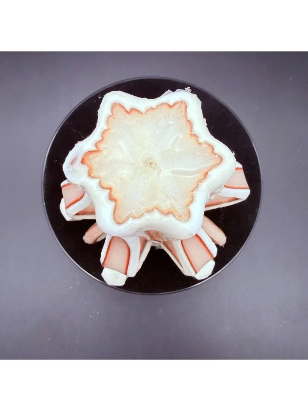 Vintage 1970s Hand Carved Ribbon Wax Candle Peach & White Dip-Dipped Pillar 6